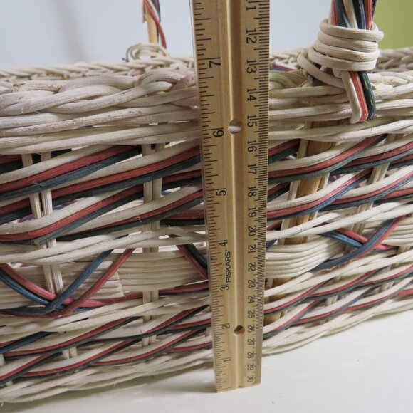 Red, White and Blue Cane Wicker Patriotic Basket: handle has some damage - Picture 7 of 13